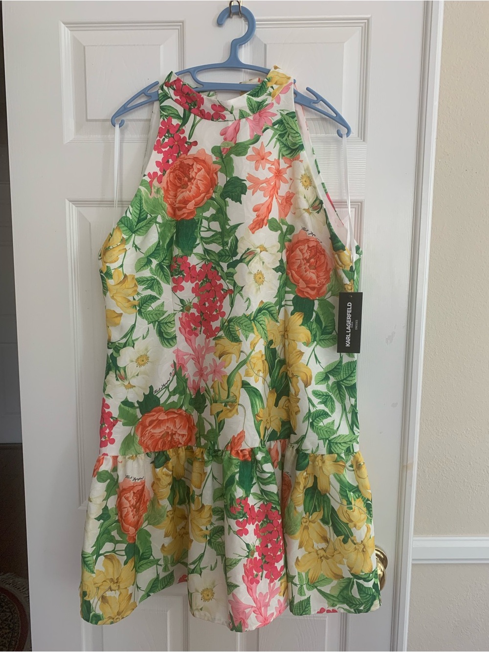 NWT Karl Lagerfeld Dress: Multicolor Floral Print w/Signature, Racerback, Zip 16